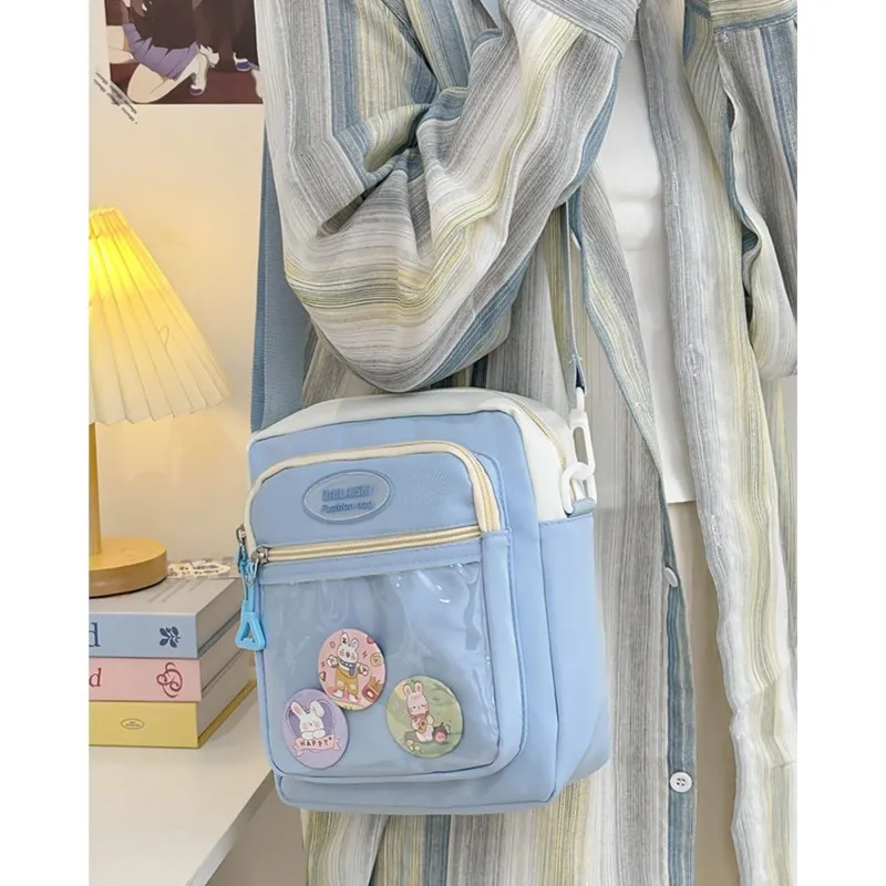 JIAERDI Harajuku Pink Itabag Messenger Bag Women Transparent Nylon Chic Casual Crossbody Bags Female JK Anime Pain Bag Aesthetic view 3