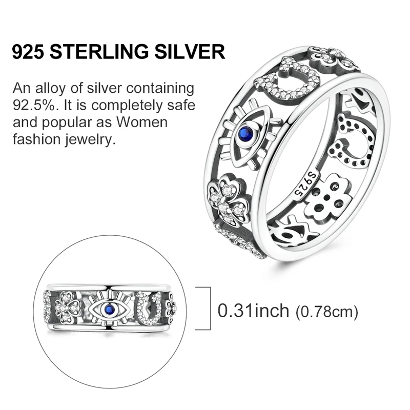 Gold Plated 925 Sterling Silver Evil Eye Adjustable Ring, Gift