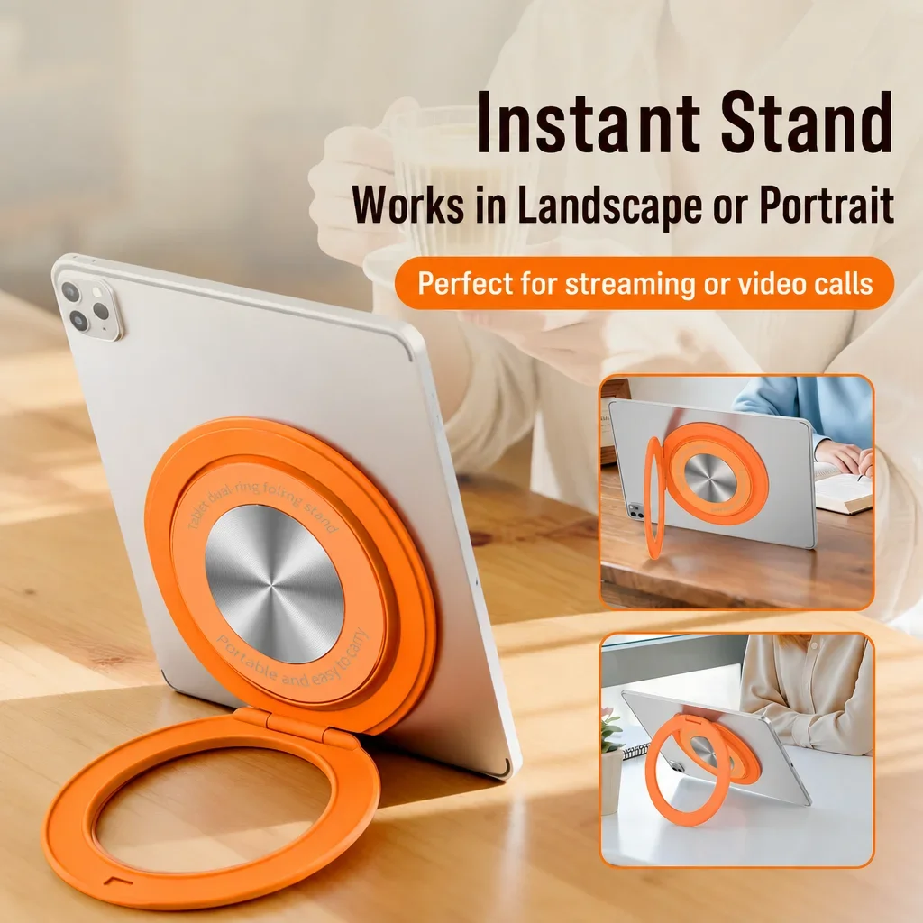 Aluminum Magnetic Tablet Holder with 360°Rotation Ring Kickstand Portable Metal Tablet Stand Universal for iPad Mini Pad