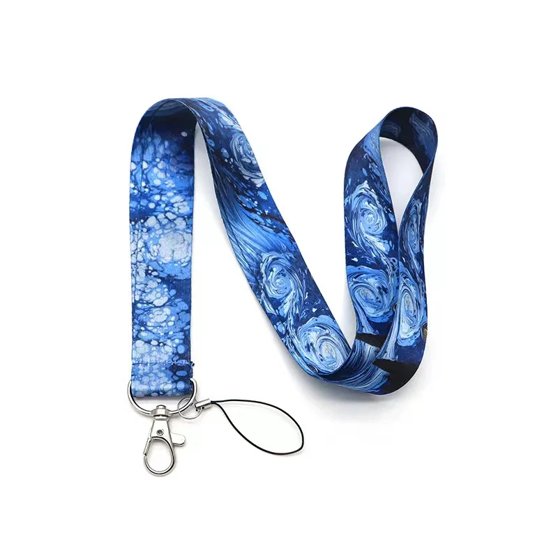 

Wholesale!!! Watercolor Starry Sky Keychains Card Holder Bank Card Neck Strap Card Bus ID Holder DIY Hanging Rope