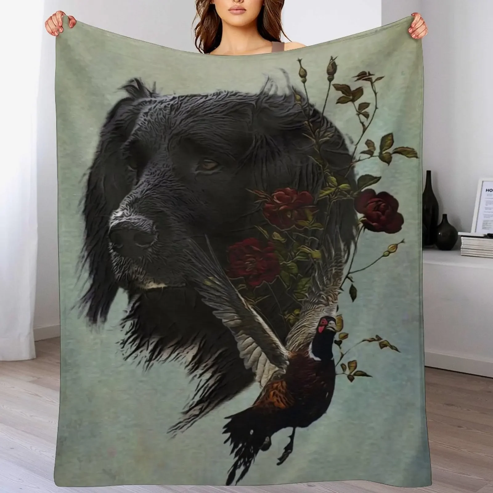 

Large Munsterlander with pheasant Throw Blanket Bed covers Decorative Throw Sleeping Bag Plaid on the sofa Blankets