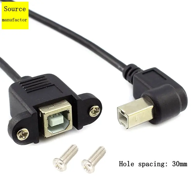 90 Degree Elbow USB Printing Extension Cable With Ear Screw Hole USB 2.0 b Male To Female Printer Data Cable