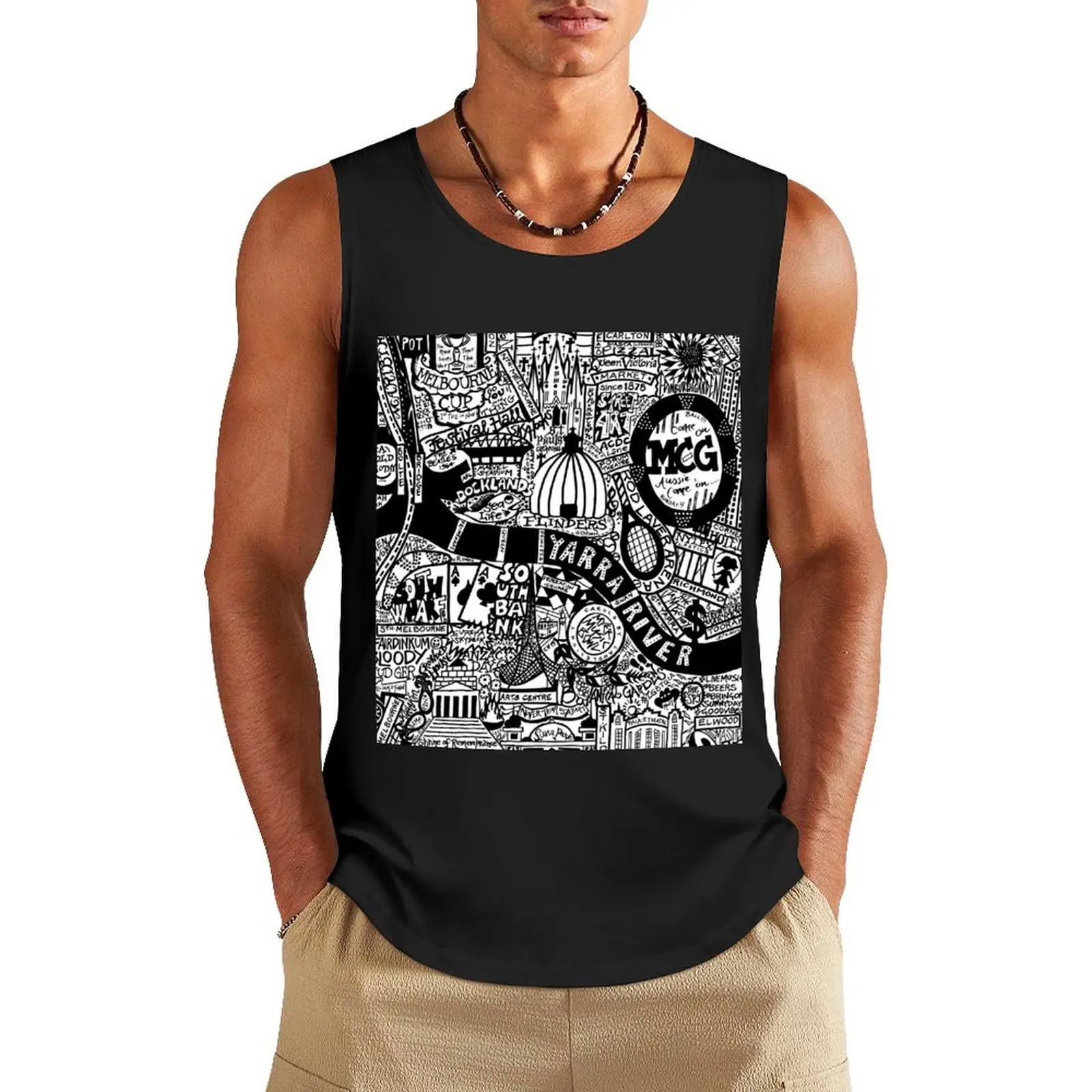 

MELBOURNE ART SOUVENIRS Tank Top t-shirt for men men gym bodybuilding t shirt gym clothes man