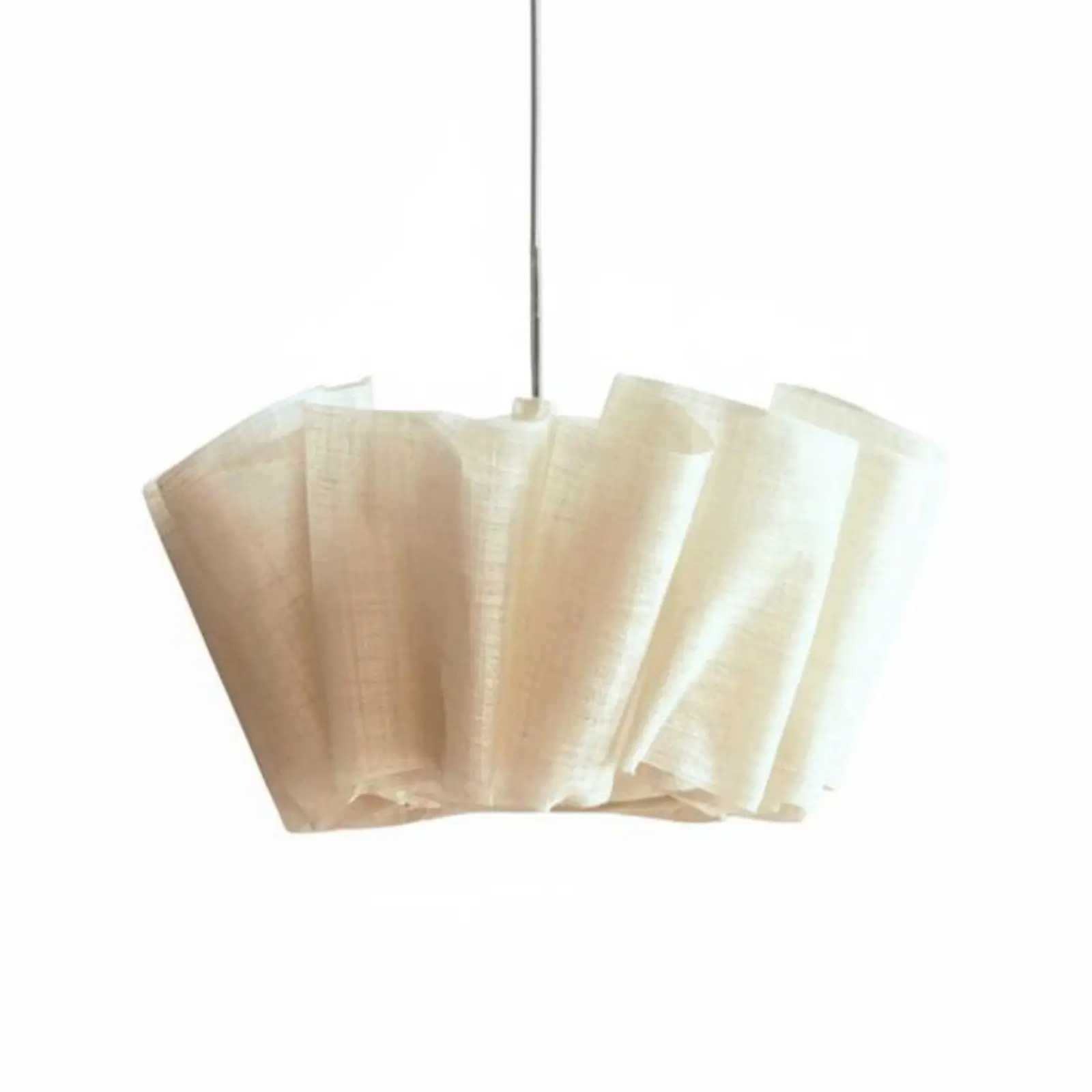 Cloth Pendant Light for Cozy Interiors Pleated Fabric Lampshade with Iron Body Plant Fiber Material Hanging Ceiling Lamp for Tea