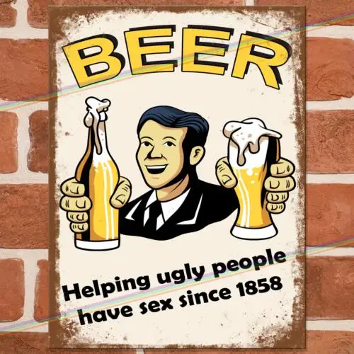 BEER UGLY PEOPLE Lustige Metallschilder für Männerhöhle, Schuppen, Bar, Kneipe, Garage, Witziges Blechschild aus Aluminium