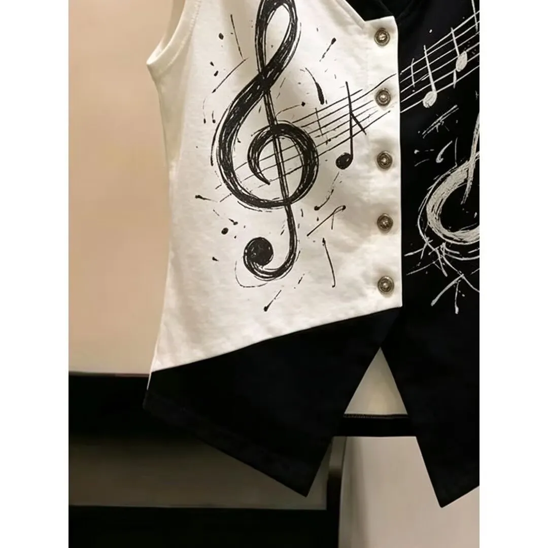 Womens Cotton Vest  Musical Signs Waistcoat