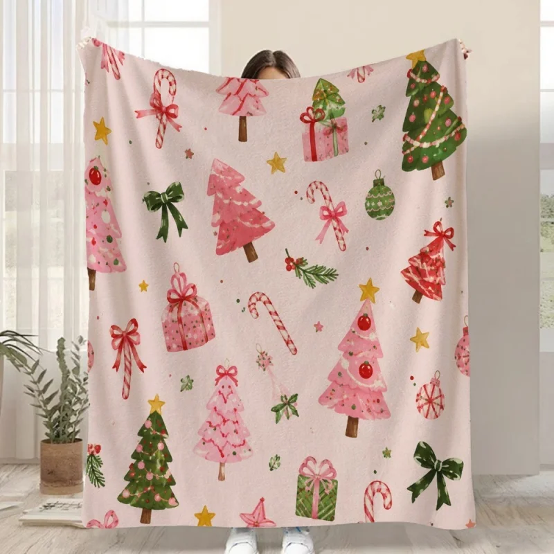 Ho Ho Ho Santa Claus Gift Snowflake Repeat Pattern Print Throw Blanket, Classic Xmas Home Throw