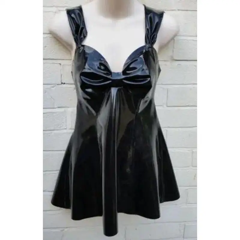 100% Latex Gummi Rubber Black Halter Dress Cosplay Kleid Sleeveless 0.4mm S-XXL