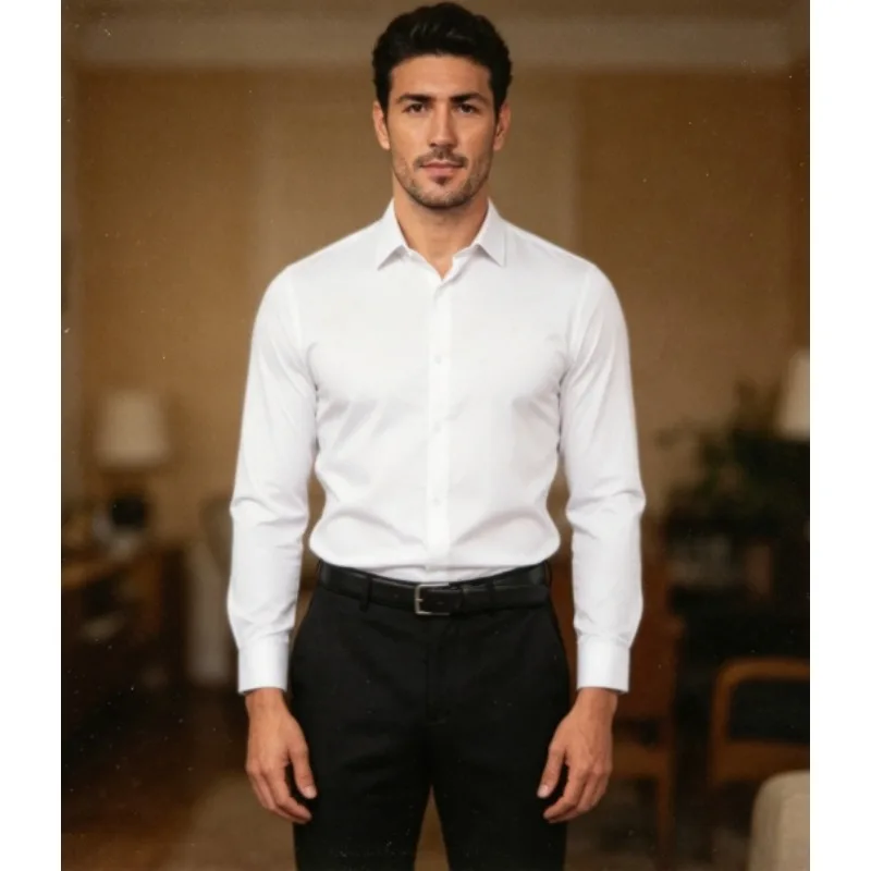 

Slim Fit Performance Long Sleeve Shirt No Iron Easy Care for Daily Commute and Leisure Activity