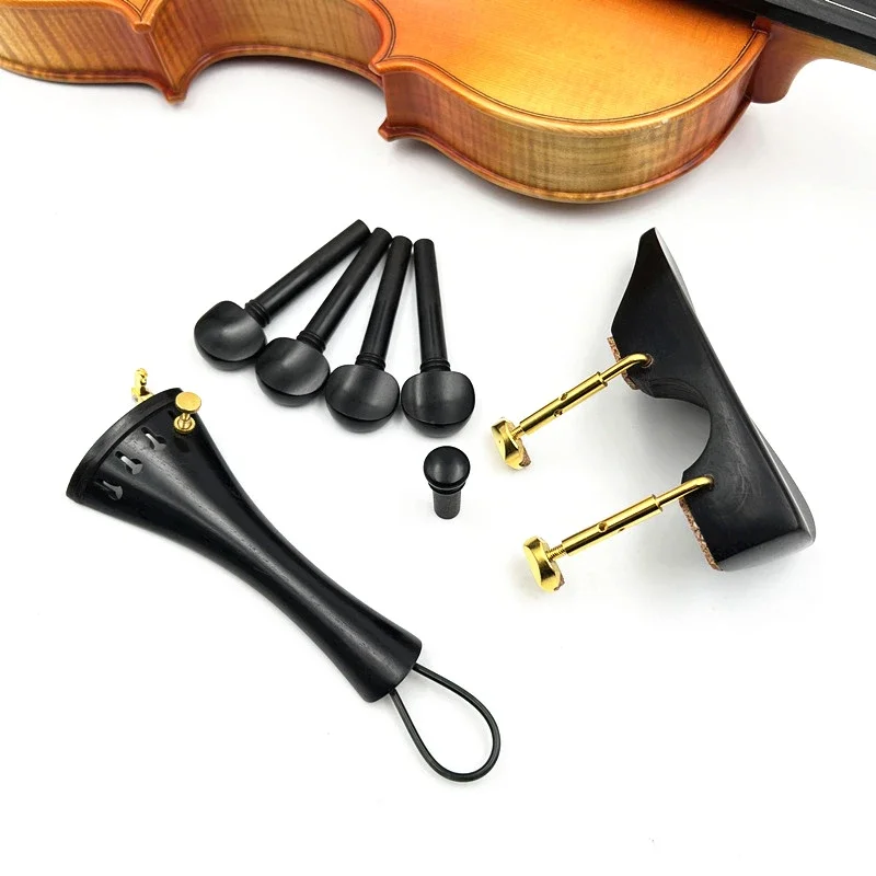 Newly Shape 1 set  4/4 violin ebony wood parts fittings,Tailpiece+Tuning pegs+Endpins+Chin rest/Chin Holder+tuner