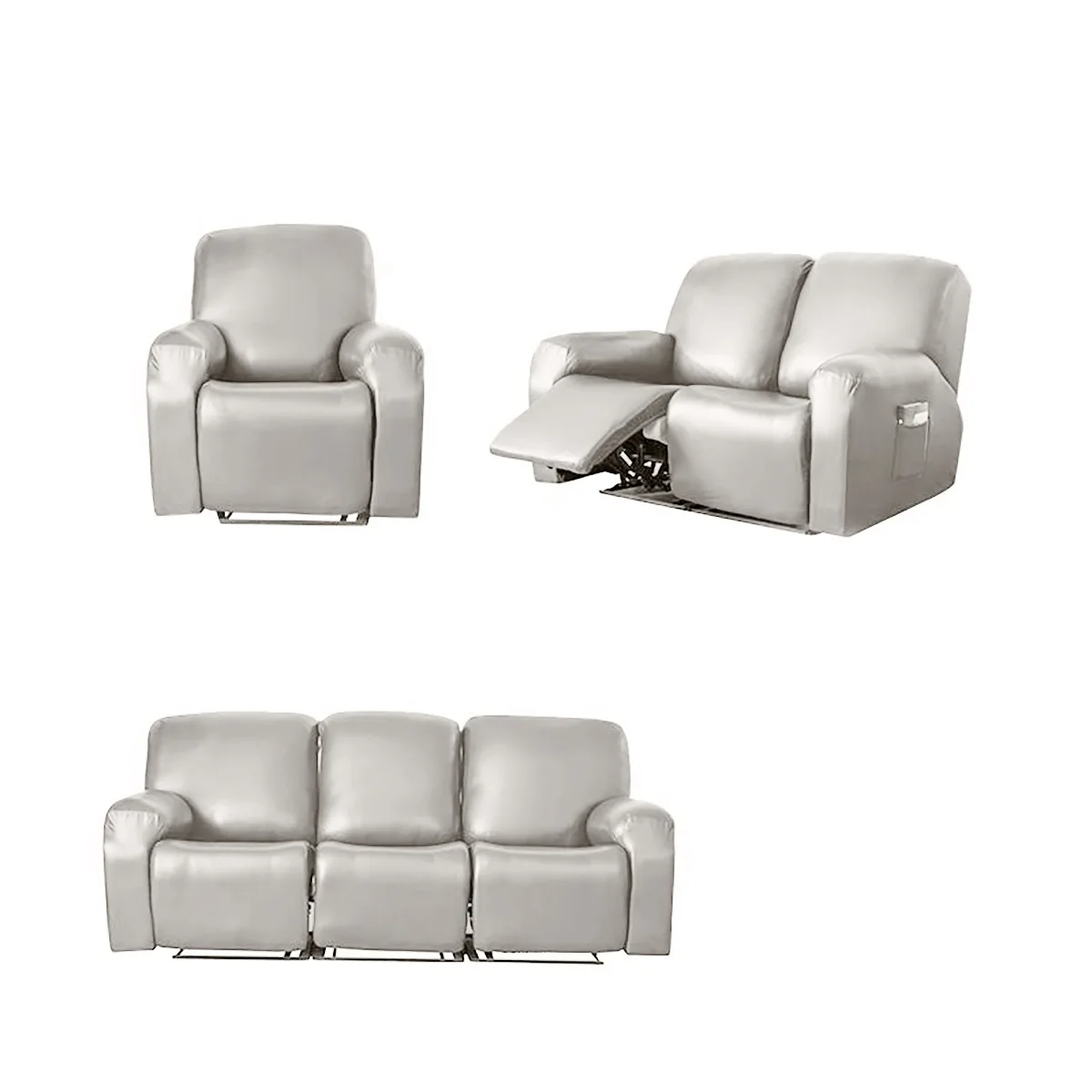 1/2/3 Seat Waterproof Recliner Sofa Cover PU Leather Armchair Cover Solid Color Elastic Relax Single Sofa Slipcovers Home Hotel view 6