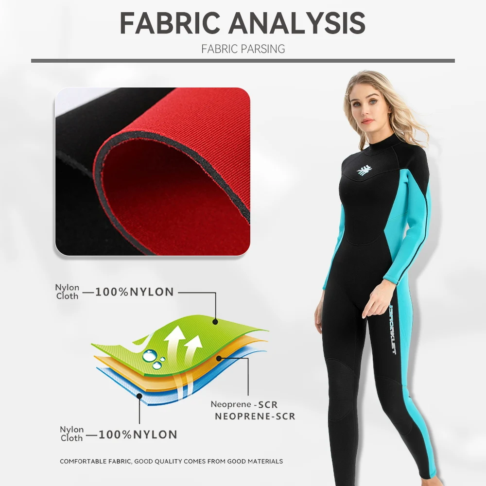 Damski 3mm neoprenowy kombinezon do snorkelingu ciepły anty-meduzowy odporny na zimno jednoczęściowy kombinezon z zamkiem błyskawicznym do pływania dryfujący Surfing