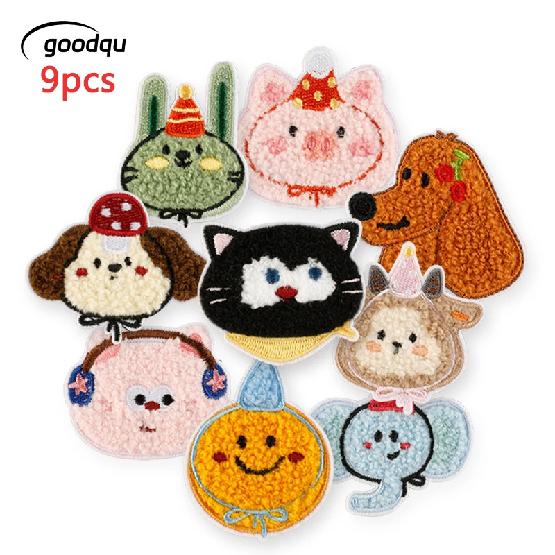 9 Stück Anime Chenille Katzen Niedliche Aufbügel-Patches für Hundekleidung, bestickte Tier-Aufnäher, selbstklebende Aufnäher für Kinderjacken, zum Aufnähen auf Stoffe – Detail 1
