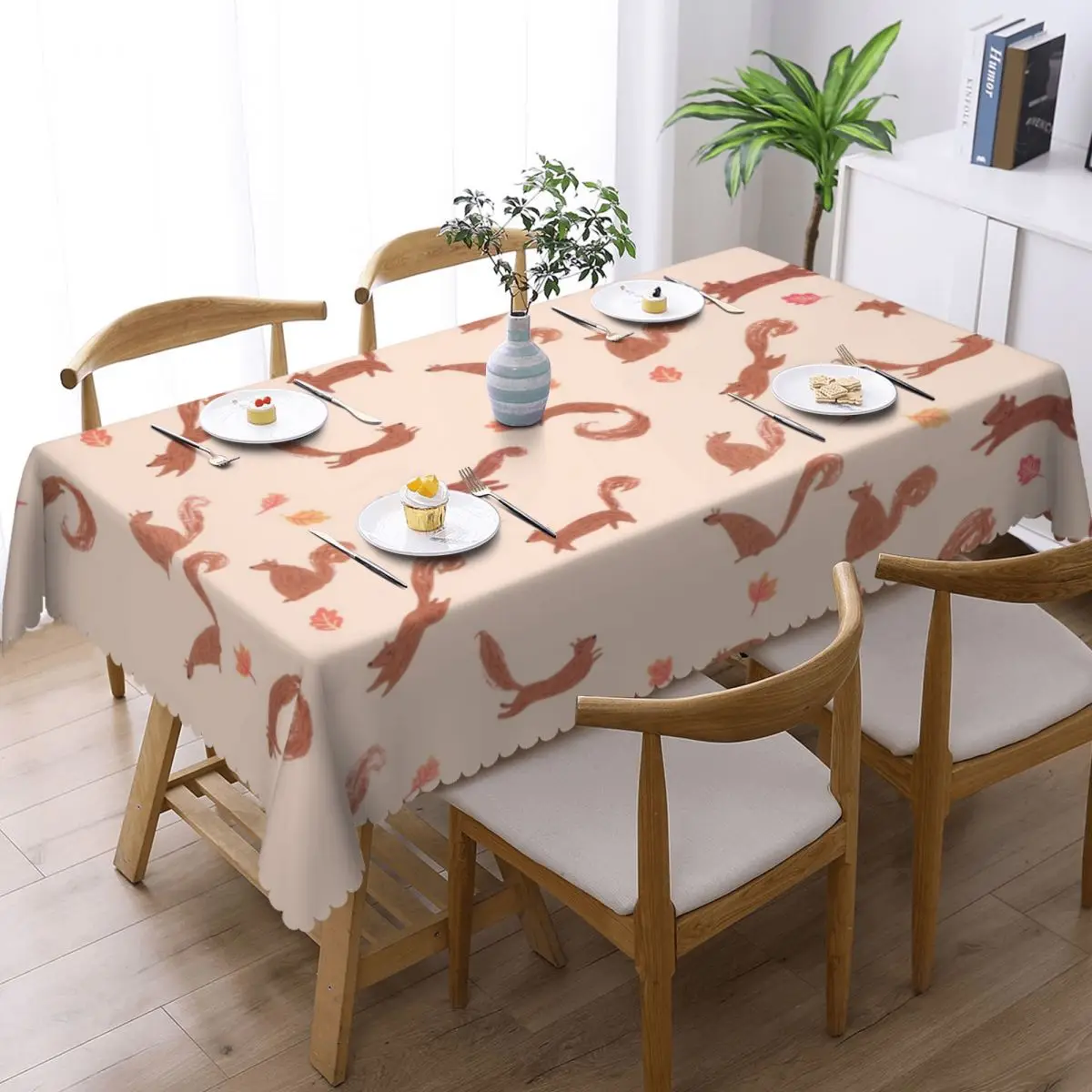 Customized Rectangular Oilproof Fall Squirrel Pattern Table Cover Table Cloth Tablecloth for Picnic