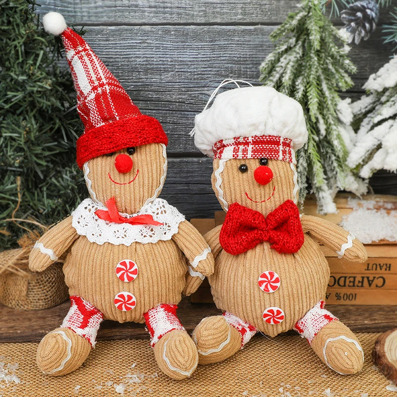 

Christmas Gingerbread Man Sitting Doll Cartoon Chef Hat Xmas Hat Icicle Pendants Xmas Tree Hanging Ornaments New Year Home Decor