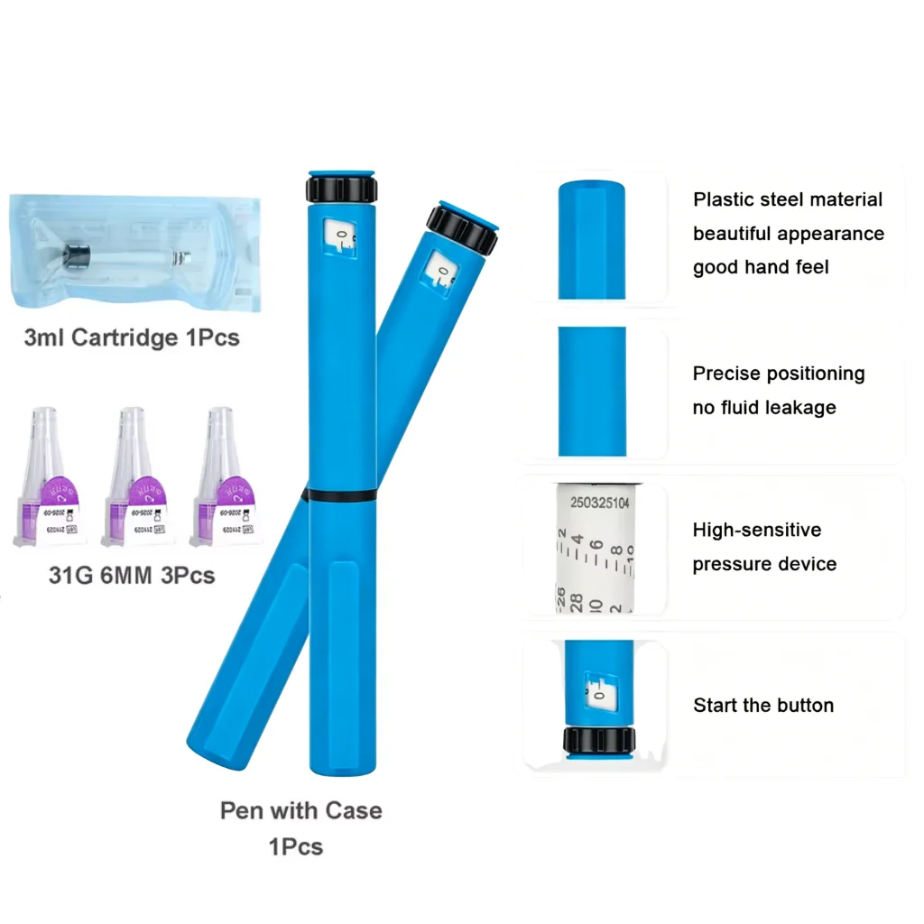 60U Body Smooth Injection Pen With Case Adjustment 6 Colors Available 3ml Universal Cartridge Included 3pcs Needle 1pc Bottle
