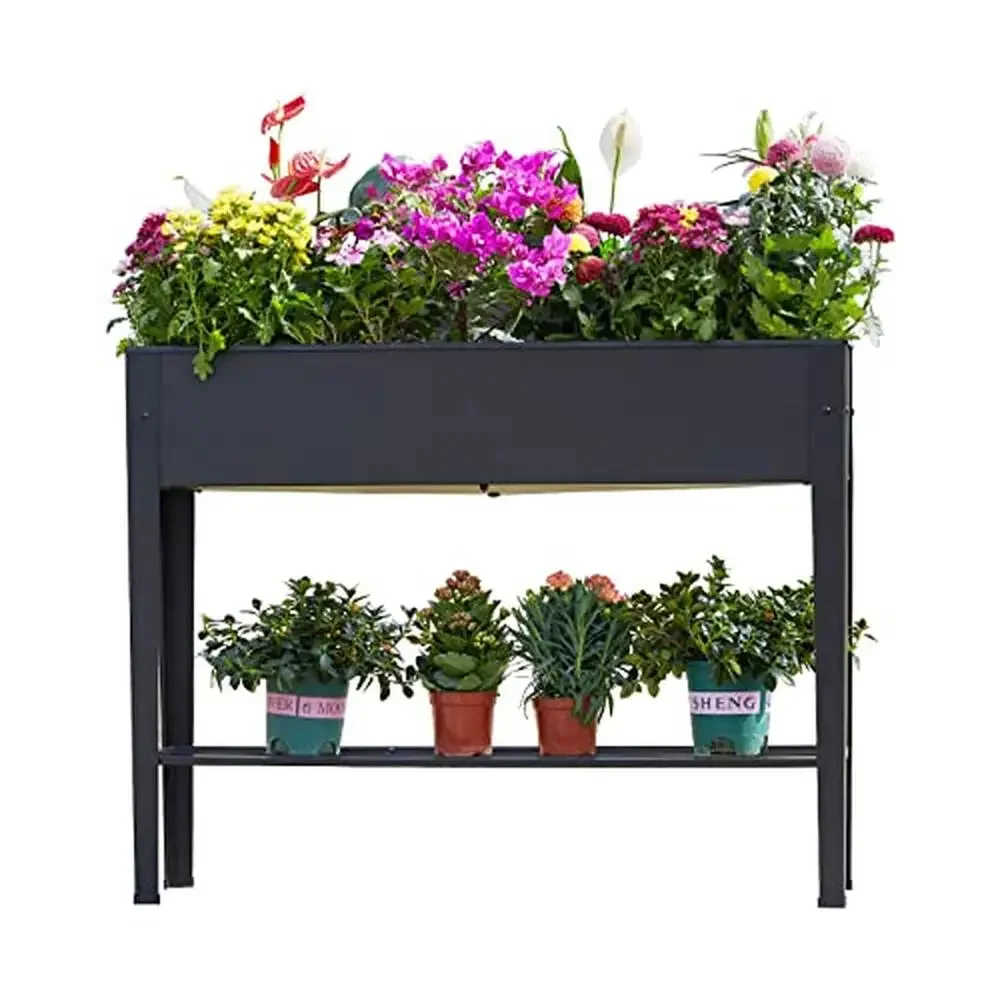 Elevated Metal Raised Garden Bed Planter Box Vegetables Flowers Herbs Patio Drainage Hole Easy Assembly 40