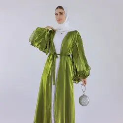 Abaya aperto a strati dolce e lucido per donne musulmane, maniche a sbuffo a petalo, kimono Abaya per feste serali, abbigliamento islamico, Ramadan Eid