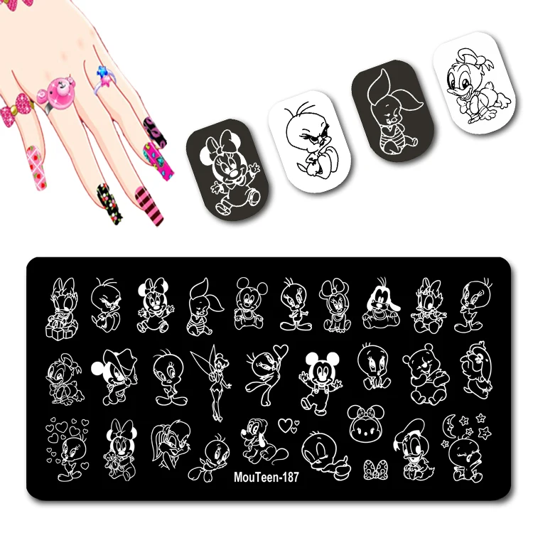 Disney Characters Nail Stamp Mickey Minnie Nail Stamping Plates Disney Dog Rabbit Bird Nail Stamp Templates for Nails #187