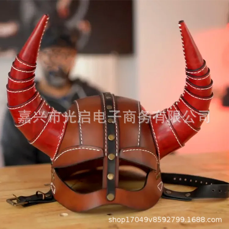 Funny Punk Style Leather Hat Bicorn Headgear Leather Mask Customizable Cosplay Party Props