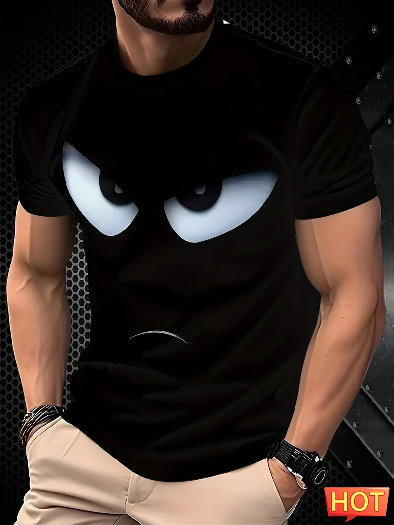 Trendy Fierce Face Pattern T Shirts For Men Simple Fashion Short Sleeve 3D Printed T-shirts Loose Streetwear Crewneck Tees Tops