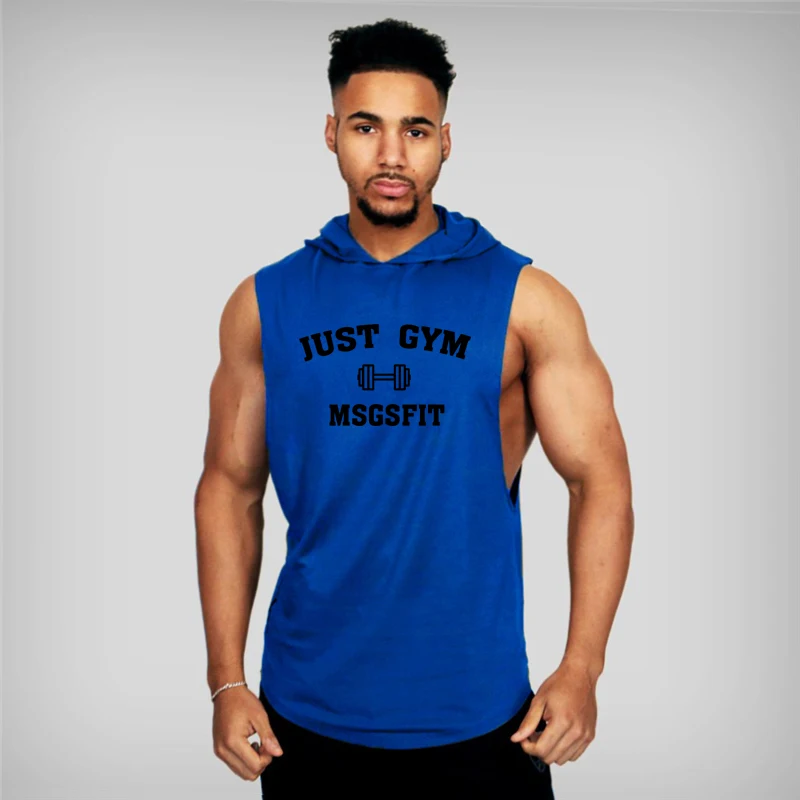 Gym Workout  Running Vests Cotton Men Muscle Hoodie Tank Tops Sleeveless Tees Fitness Bodybuilding Summer Breathable Sweatshirts