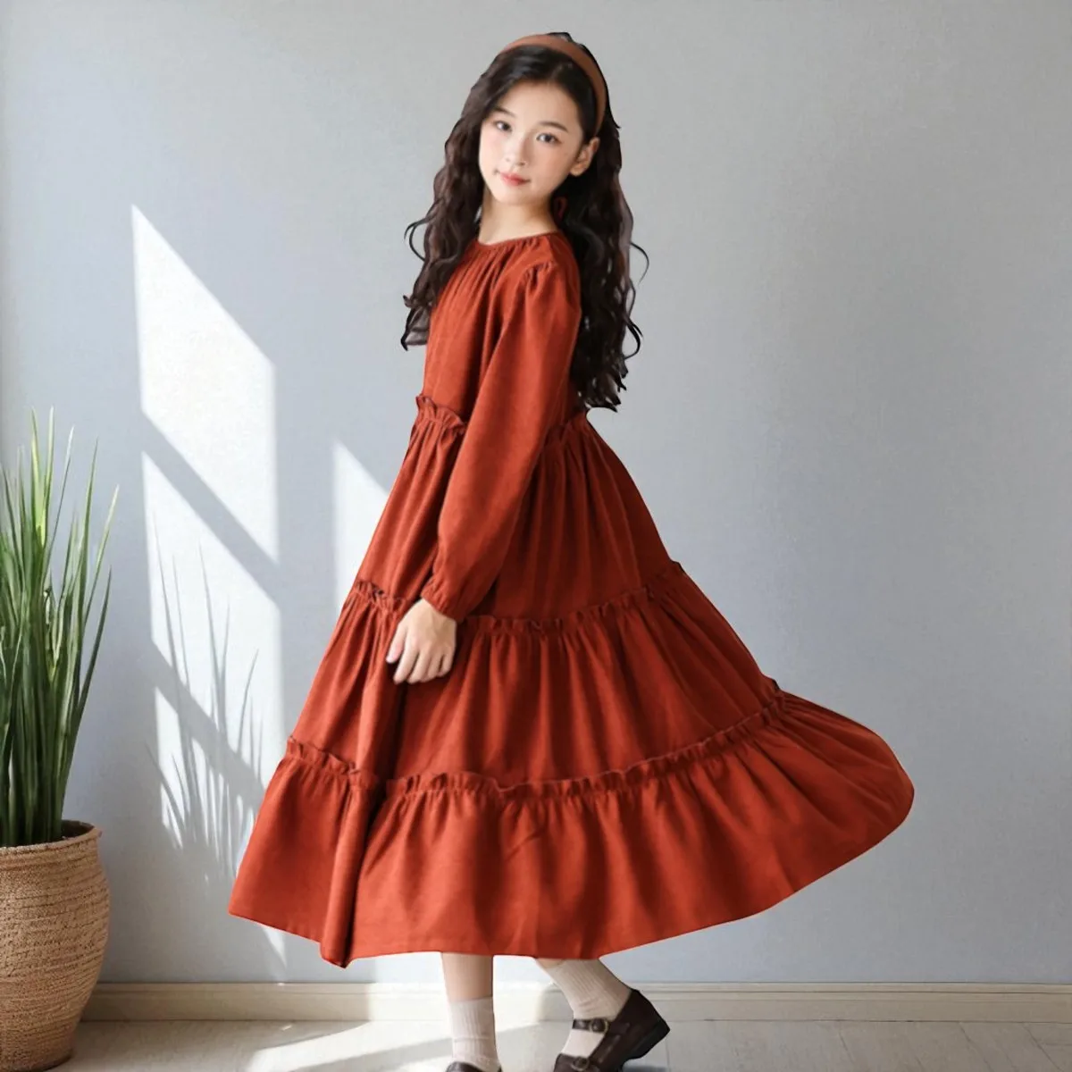

Back to School Kids Long Corduroy Dresses for Girls Outfits Baby Party Dress Long Sleeve Princess Dress Children Costumes 6-12 Y