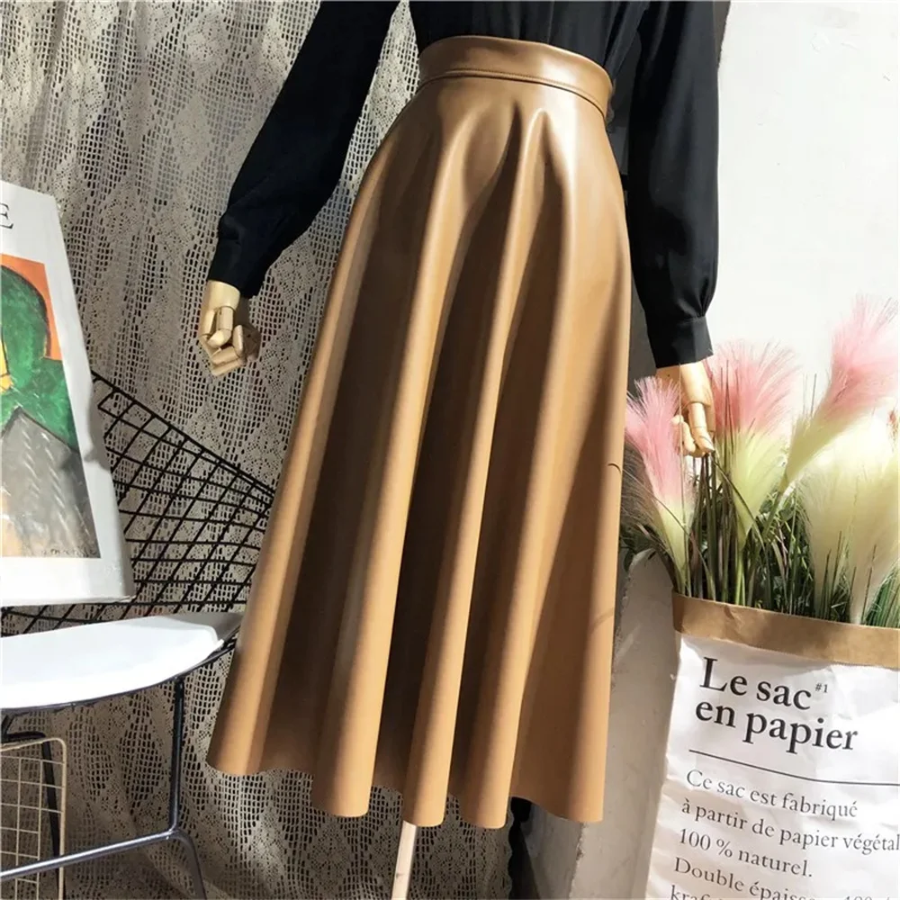 Womens PU Leather Midi Skirt Image 8