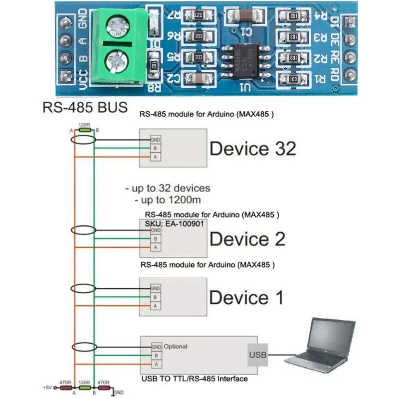 5/10 szt. Moduł MAX485 RS-485 TTL Konwerter na RS485 MAX485CSA dla Mikrokontrolera Arduino MCU Akcesoria do Rozwoju — zdjęcie produktu 3