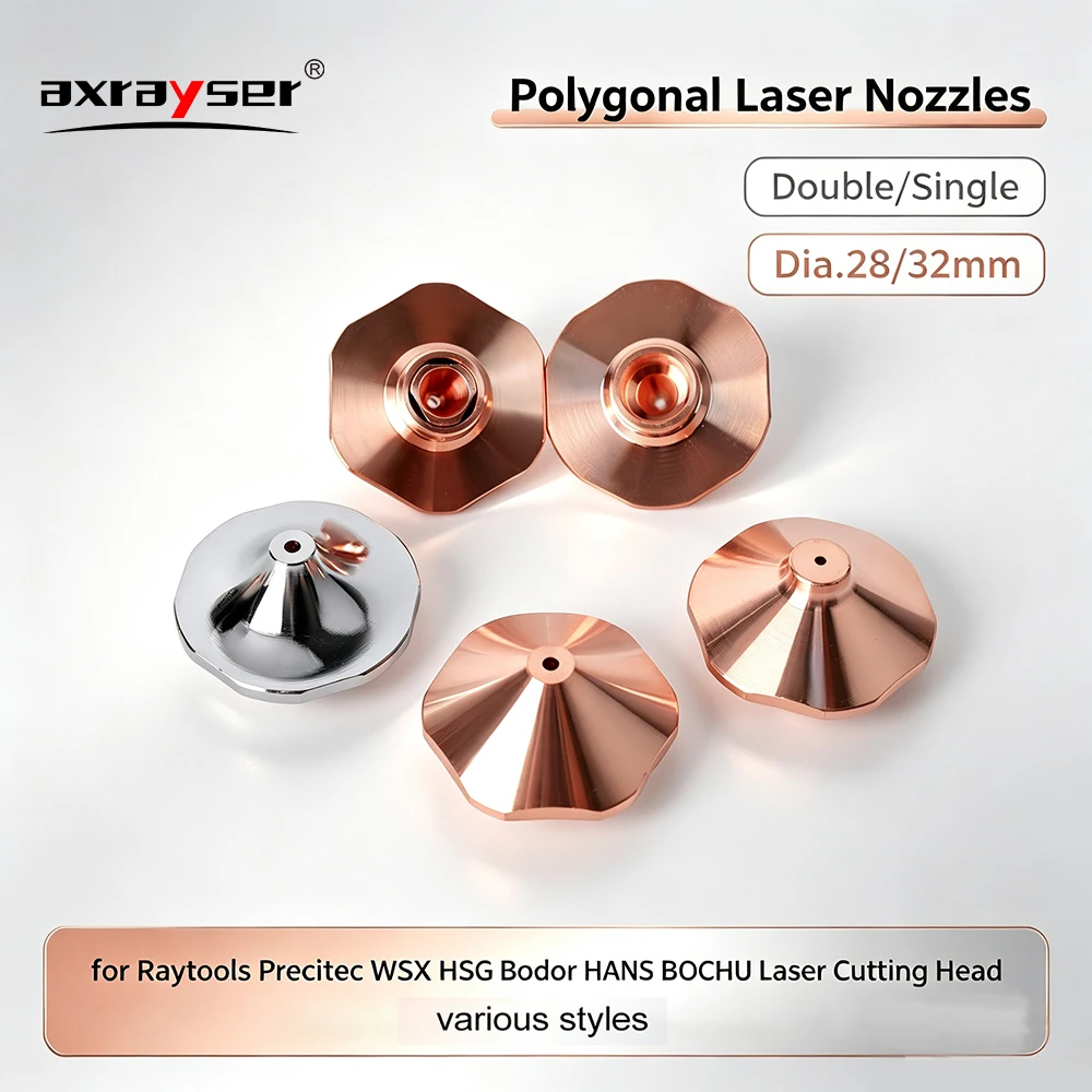 Polygonal Laser Nozzles Hexagonal Nozzles Double/Single Dia.28/D32mm for Raytools Precitec WSX HSG Bodor HANS Laser Cutting Head