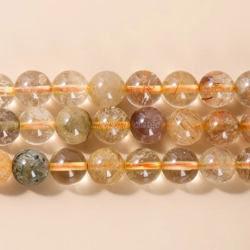 Natural Multicolor Rutilated Quartz Beads Round Loose Space Energy Hair Crystal Bead For Jewelry Making Diy Bracelet Necklace