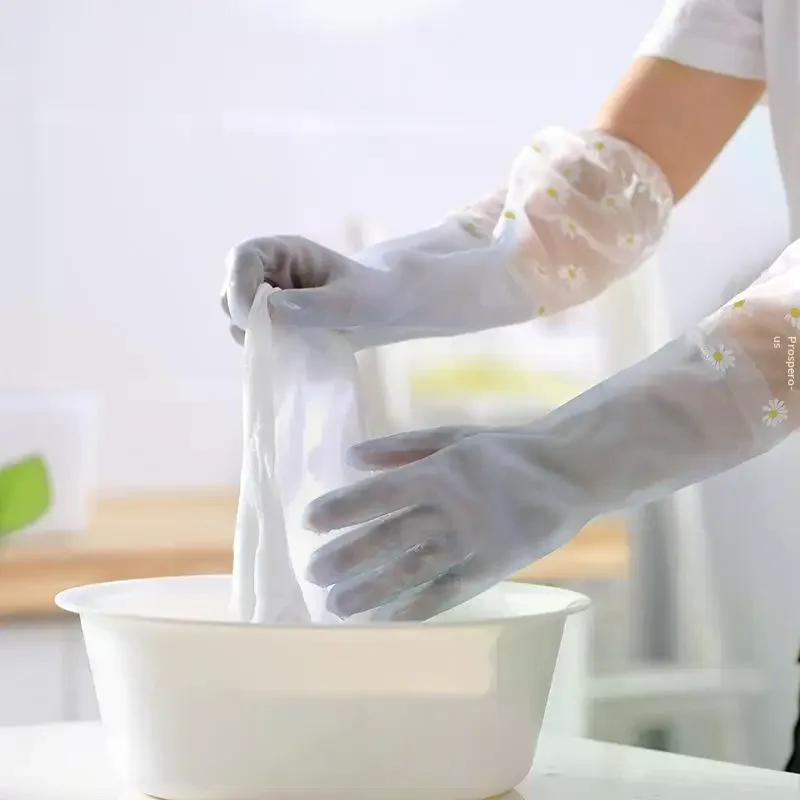 Floral Pattern Household Latex Waterproof Cleaning Gloves: Kitchen Dishwashing Laundry Wear Resistant Rubber view 3