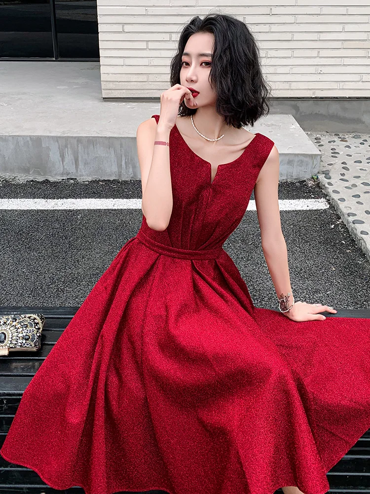 

Ele Red Wedding Dr для женщин ort Size Fem Свадебное платье Формальная вечерняя одежда из полиэфирного волокна U-образной формы на молнии