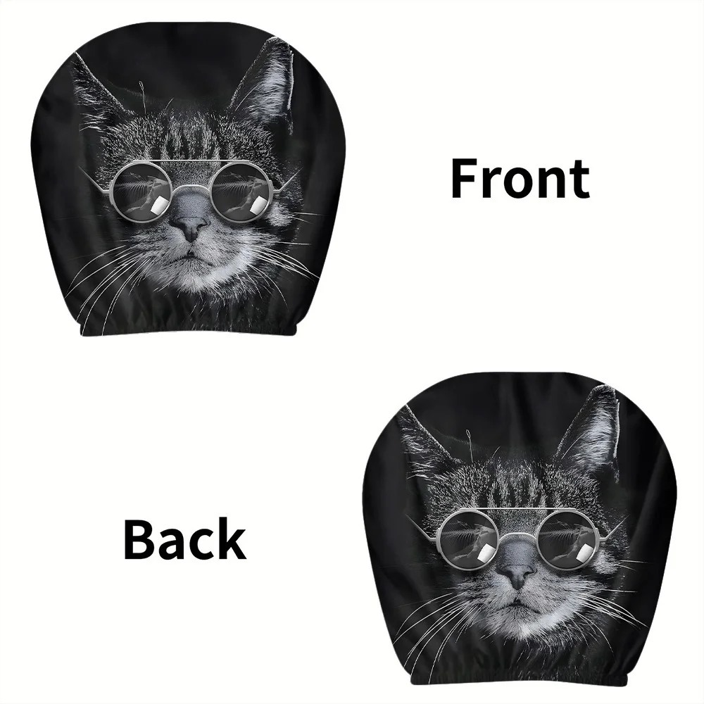 Cool and fashionable glasses cat car headrest cover two-piece set, washable, stretchable, perfect holiday gift