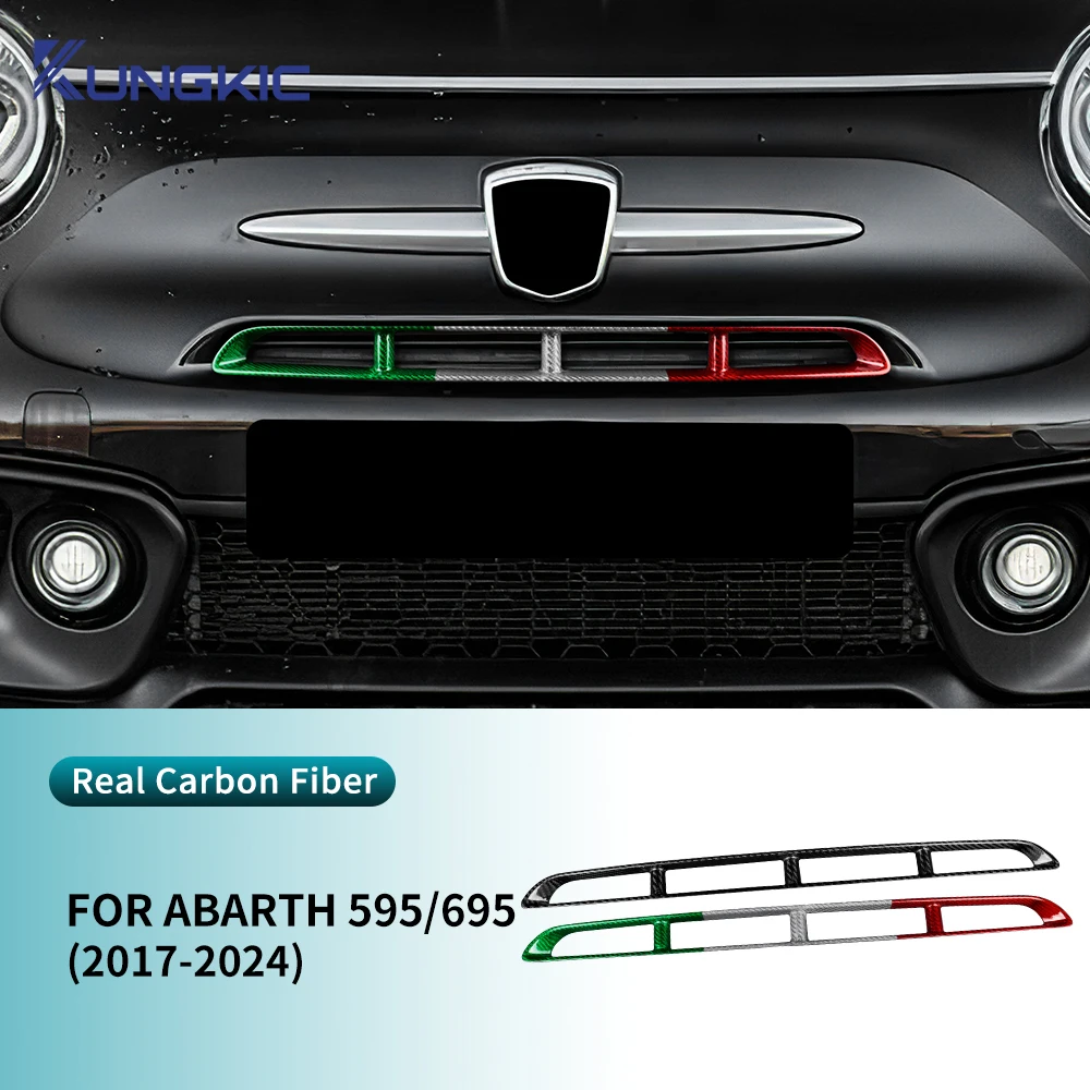 

For Abarth 595 2017 2018 2019 2020 2021 2022 2023 2024 Real Hard Carbon Fiber Sticker Front Center Grille Tricolor Carbon Trim