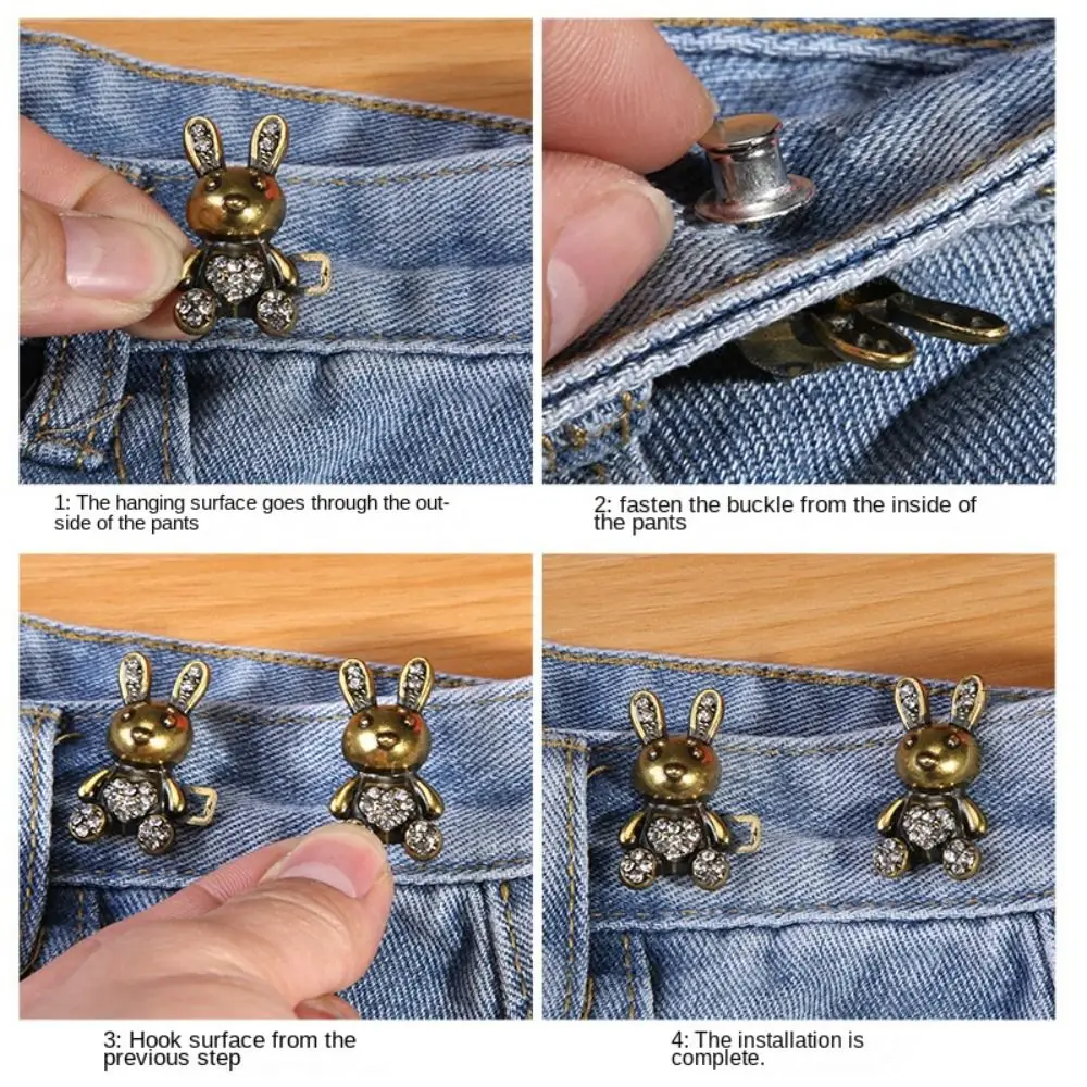 Portable Rabbit Jeans Buttons Replacement Waist Adjust No-Sewing Metal Button Reusable Four-pointed Star Heart Shape Repair Kit