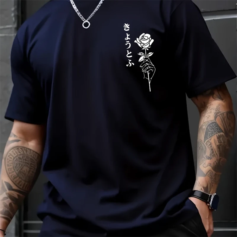 

Simple Rose Pattern Streetwear T Shirts For Men Fashion Trendy Hip Hop 3D Printed O Neck T-shirts Cool Oversized Harajuku Tees