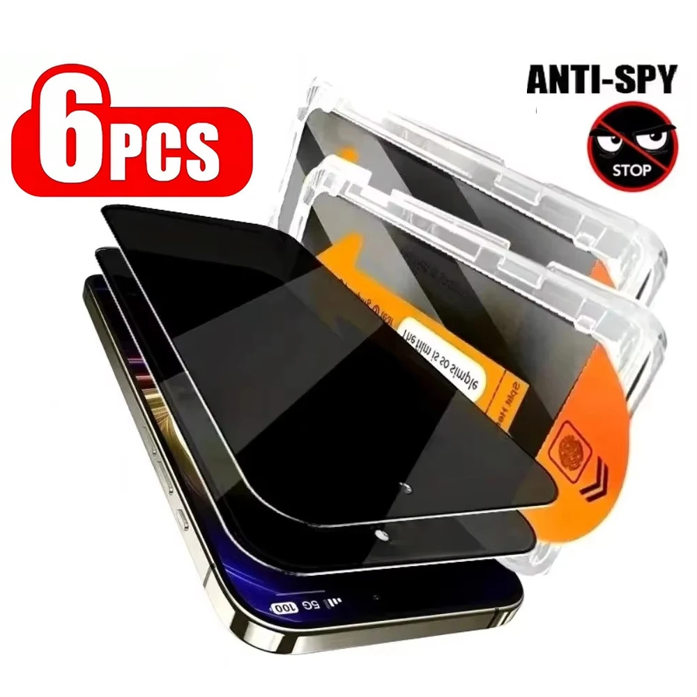 

﻿1-6PCS Dust Free Installation Privacy Screen Protector For iPhone 17 16 15 14 13 12 11 Pro Max 16e XR XS 17 Air Anti-spy Glass