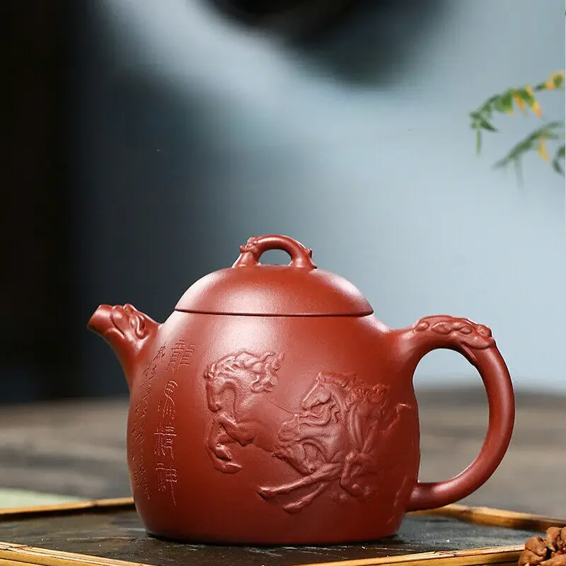 China Yixing Zisha Pottery Clovershrub Clay Handmade 350cc Dragon Grain Teapot