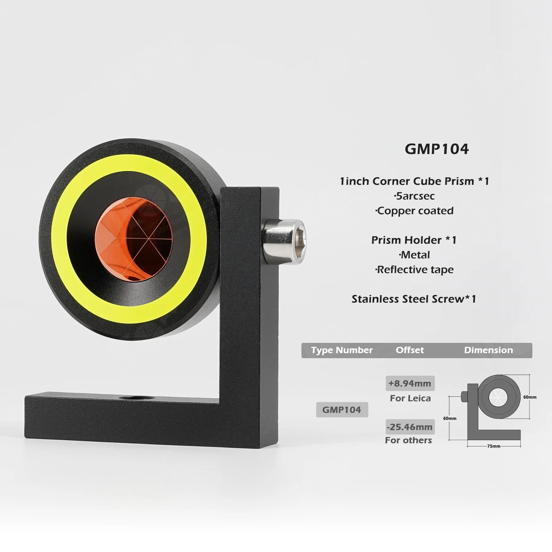 90 Degree Monitoring Prism GMP104 with Reflective Circle, Inch L Bar Reflector, for Swiss Total Station,