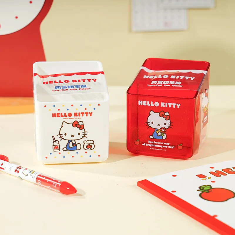 Sanrio Hello Kitty Dual Compartment Pen Holder & Makeup Organizer Kawaii Desk Storage Box