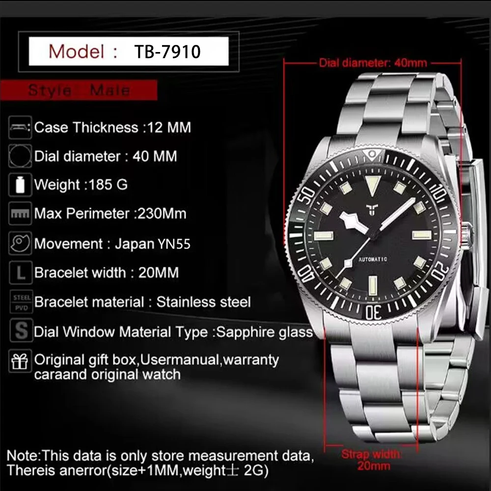 2026 Men's Watches TYBERLEY Top Luxury Sapphire Men's Mechanical Watches Automatic Watch All-Steel Waterproof Relógios Masculino