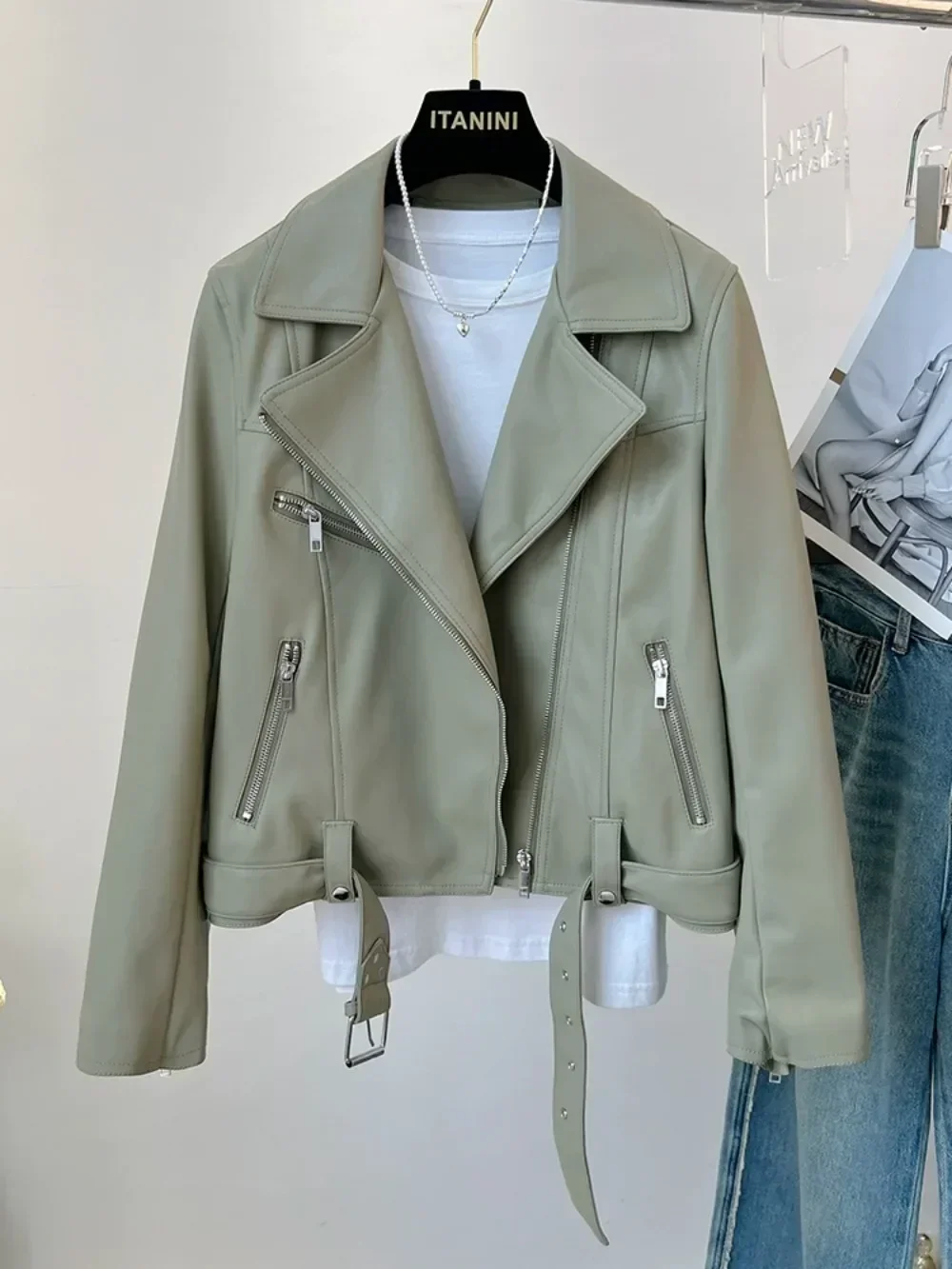 Pop Pink Short Faux Leather Jacket Women's Small 2025 Spring Easy To Match Casual Biker Jacket High Street Cool American Fashion