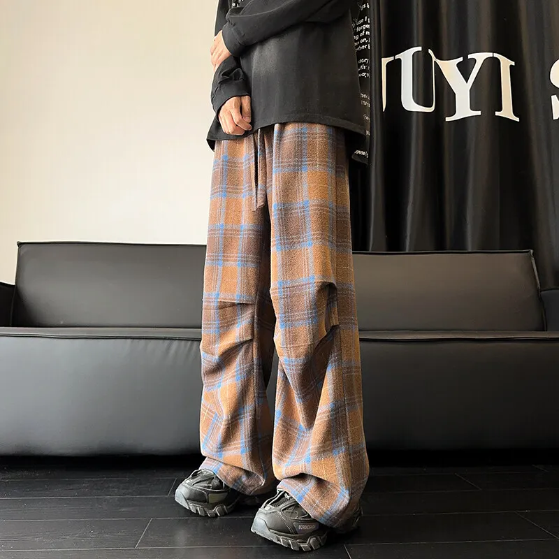 

Autumn Casual Pants Men Fashion Retro Plaid Pants Men Oversized Streetwear Hip-hop Loose Wide Leg Pants Mens Trousers M-3XL