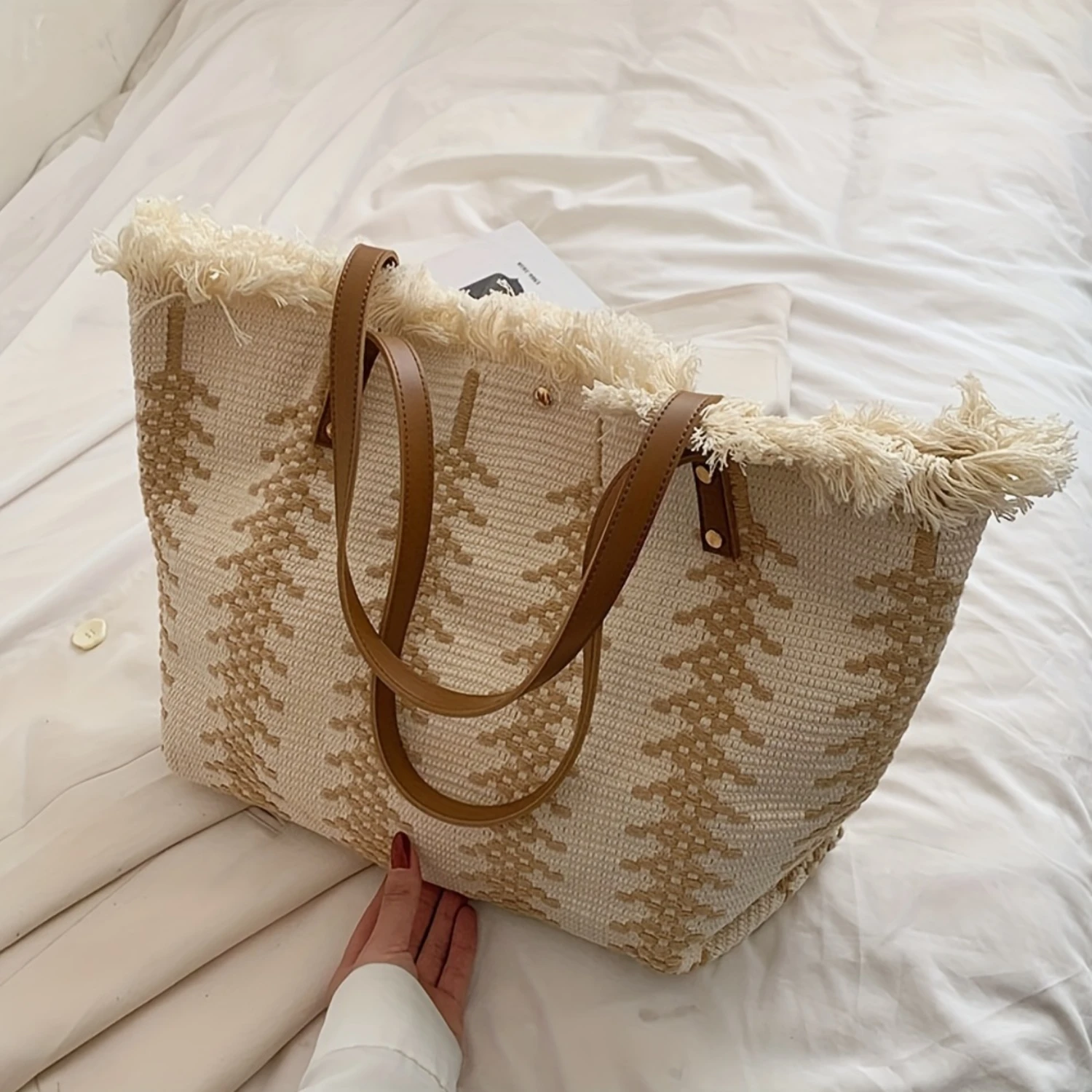 Fringed Large Capacity Tote Bag, Lightweight Fashion Shoulder Bag, Exquisite Summer Beach Bag