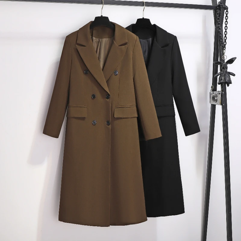 Autumn Long Over Knee Suit Trench Coat Women's Advanced Design Sense French Slim Straight Spring and Autumn Coat