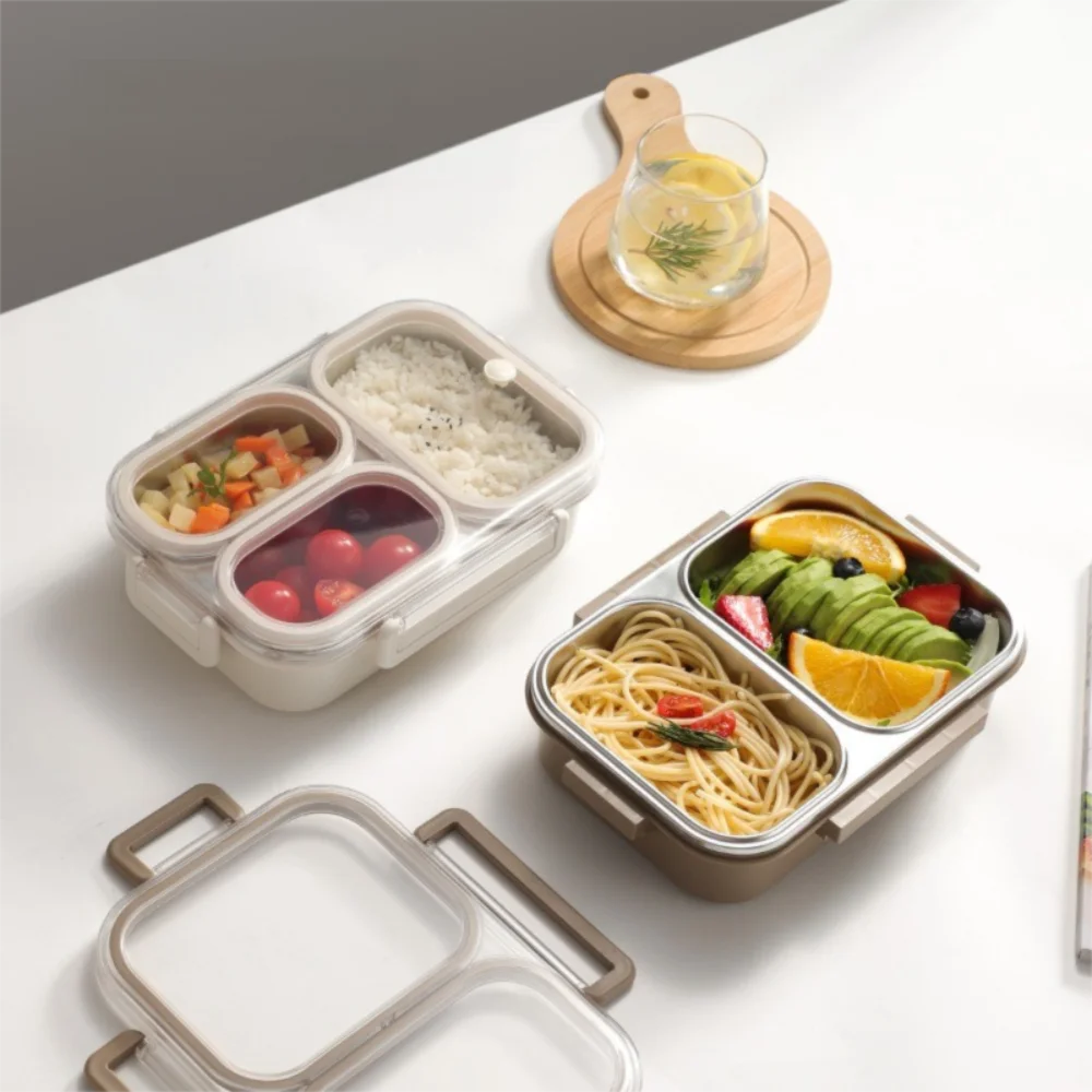 

Rectangle Stainless Steel Bento Box 2/3/4 Gird Divided Lunch Box Leakproof Sealed Food Container School/Office