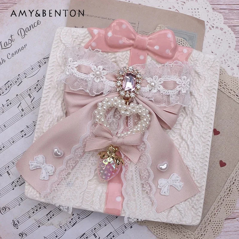 Handmade Japanese Mine Mass-Produced Bow Hair Clips for Girls Sweet Cute Love Pearl Rhinestone Lace Stitching Hair Accessories