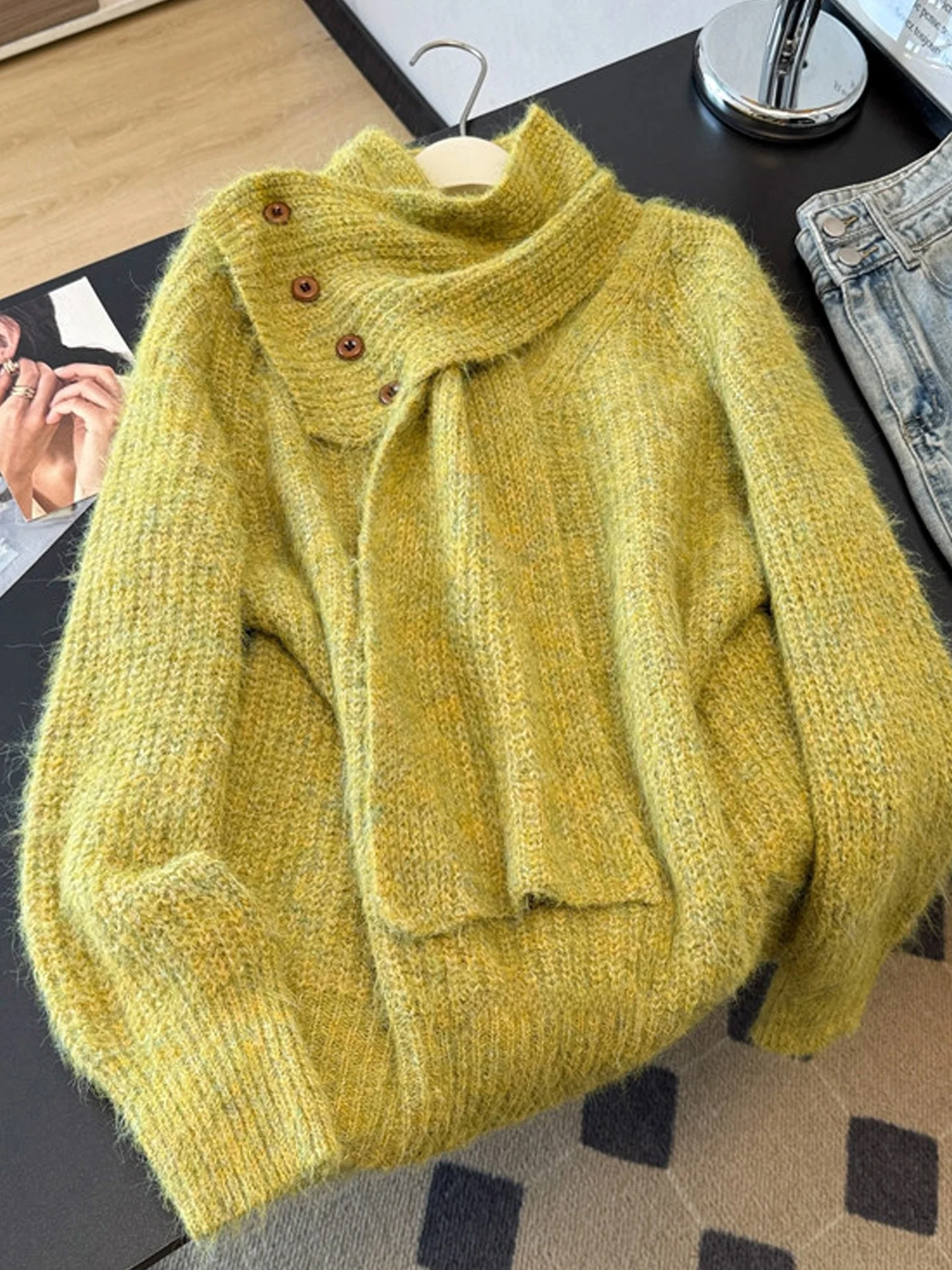 

Теплый шарф с высоким воротником, вязаный свитер, женский повседневный модный осенне-зимний новый удобный мягкий шерстяной свитер