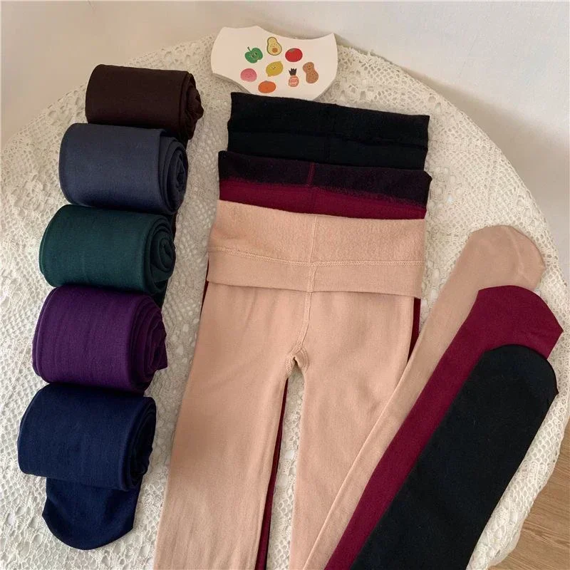 Collants doublés de velours pour femmes, collants thermiques, culotte d'hiver, peau polaire, bas à effet noir, chaussettes thermiques